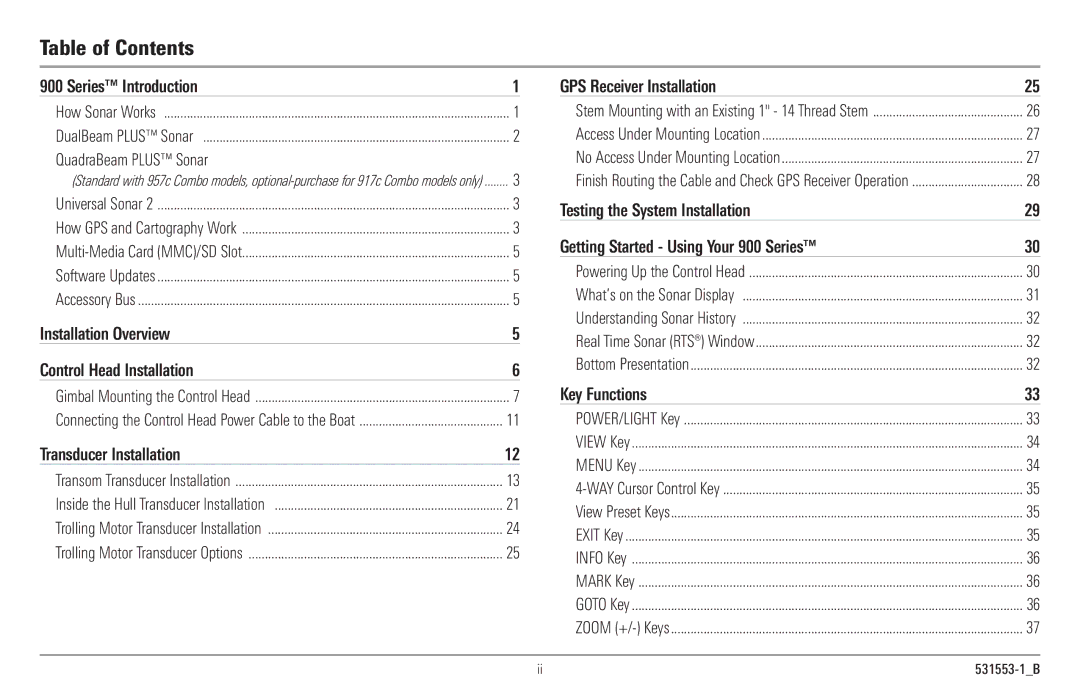 Humminbird 917C, 957C manual Table of Contents 