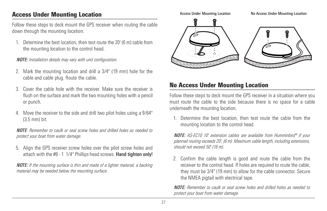 Humminbird 917C, 957C manual No Access Under Mounting Location 