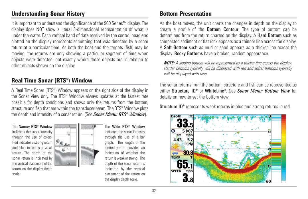 Humminbird 957C, 917C manual Understanding Sonar History, Real Time Sonar RTS Window, Bottom Presentation 