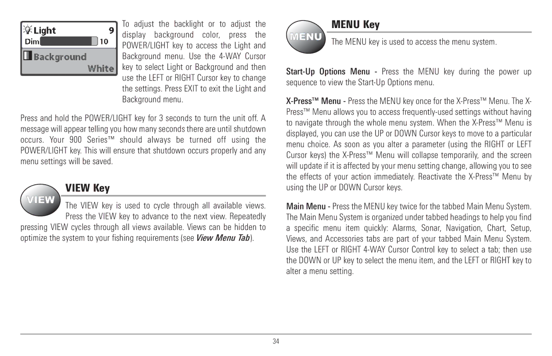 Humminbird 957C, 917C manual View Key, Menu Key 