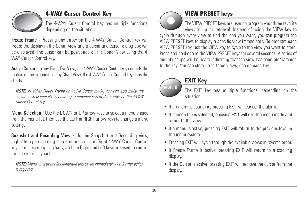 Humminbird 917C, 957C manual WAY Cursor Control Key, View Preset keys, Exit Key 