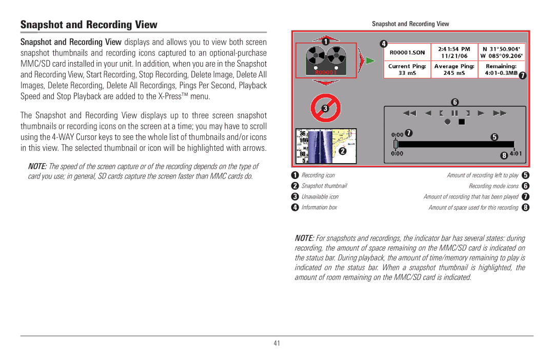 Humminbird 917C, 957C manual Snapshot and Recording View 