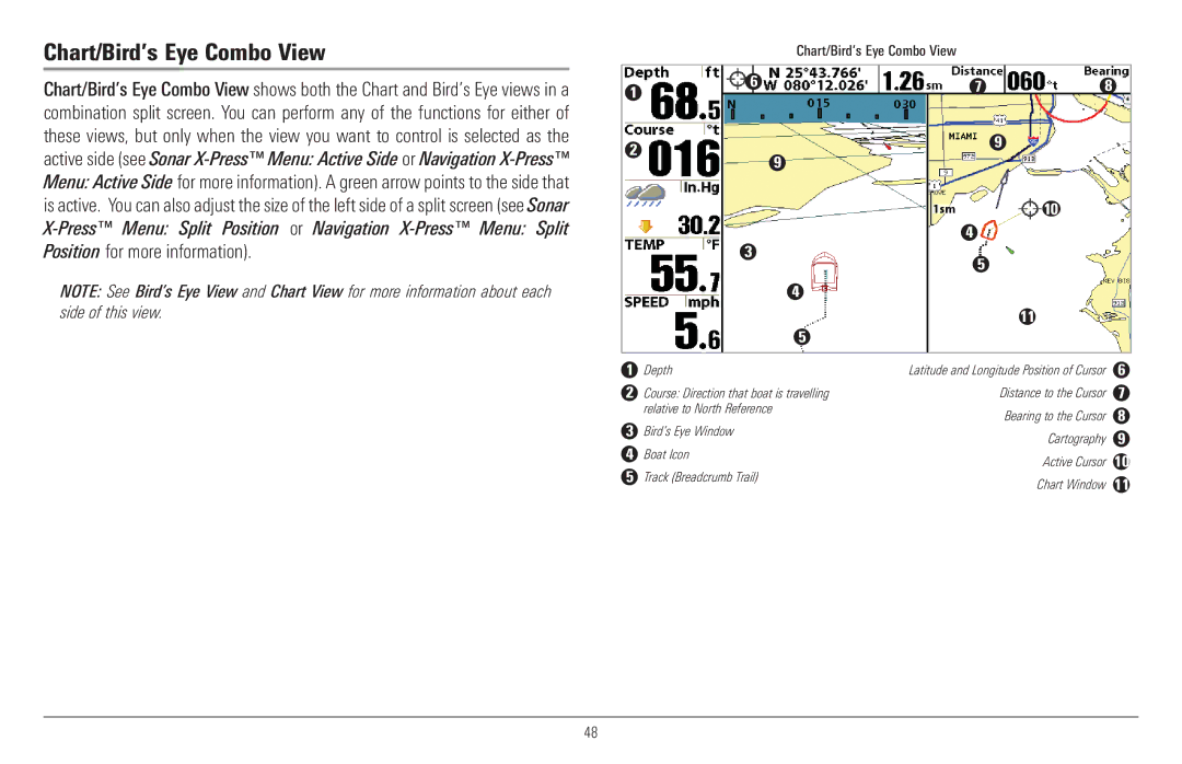 Humminbird 957C, 917C manual Chart/Bird’s Eye Combo View 