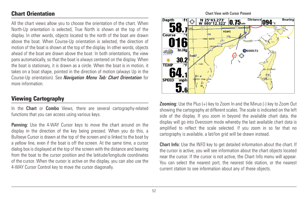 Humminbird 957C, 917C manual Chart Orientation, Viewing Cartography 