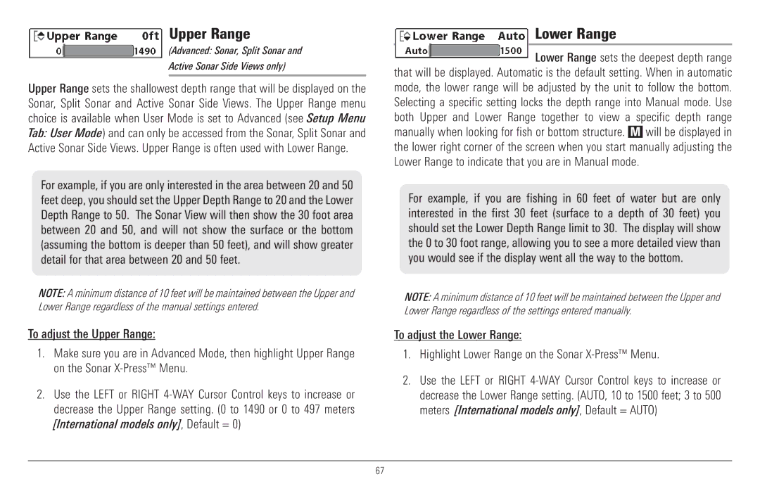 Humminbird 917C, 957C manual Upper Range, Lower Range 