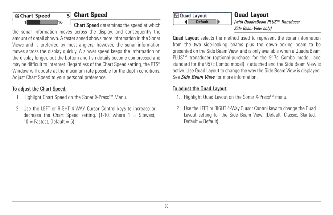 Humminbird 957C, 917C manual Chart Speed, Quad Layout 