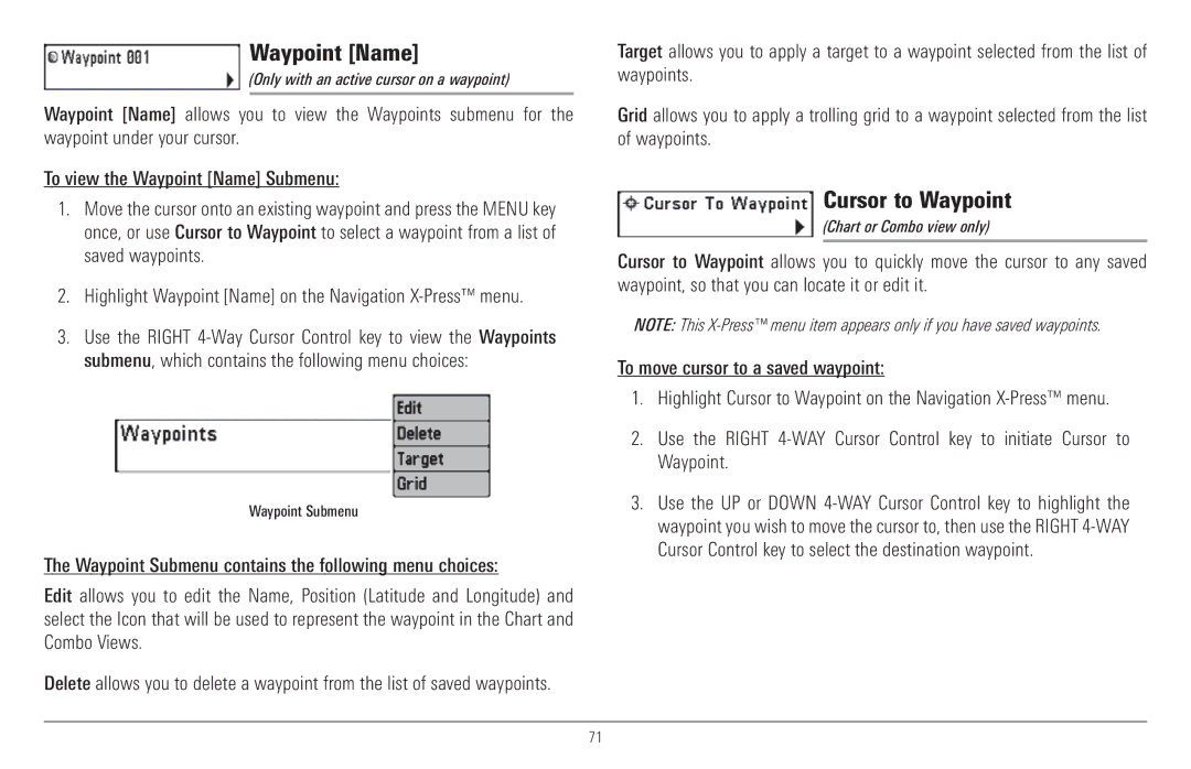 Humminbird 917C, 957C manual Waypoint Name, Cursor to Waypoint 