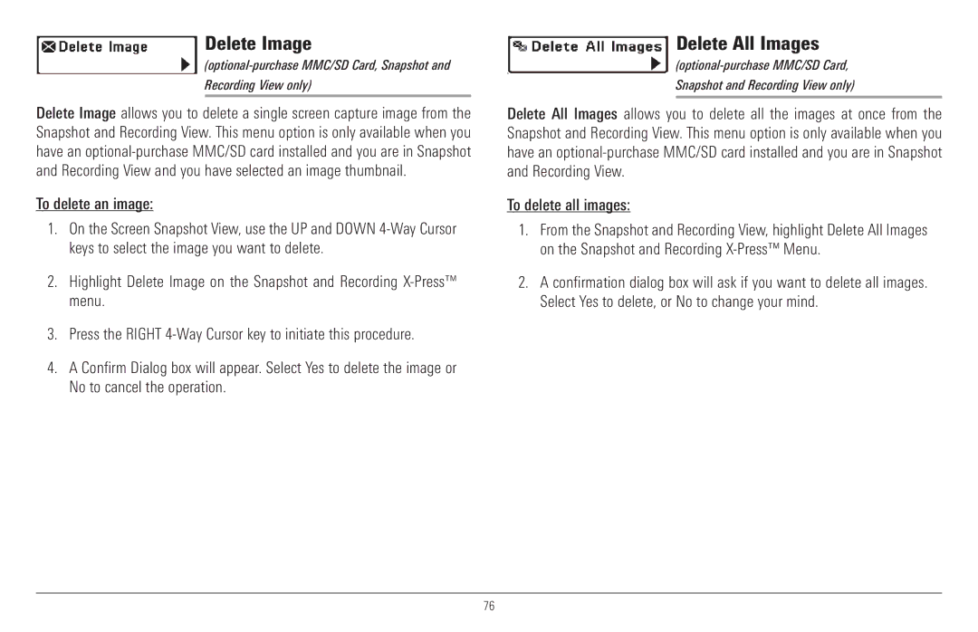 Humminbird 957C, 917C manual Delete Image, Delete All Images, To delete an image 