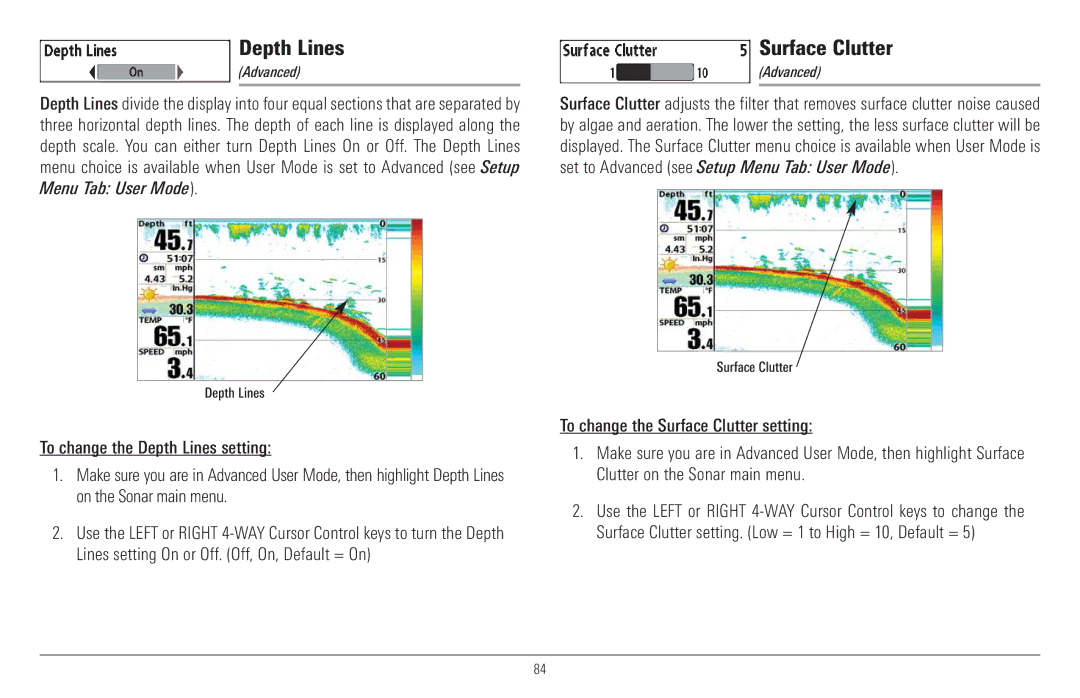 Humminbird 957C, 917C manual Depth Lines, Surface Clutter 