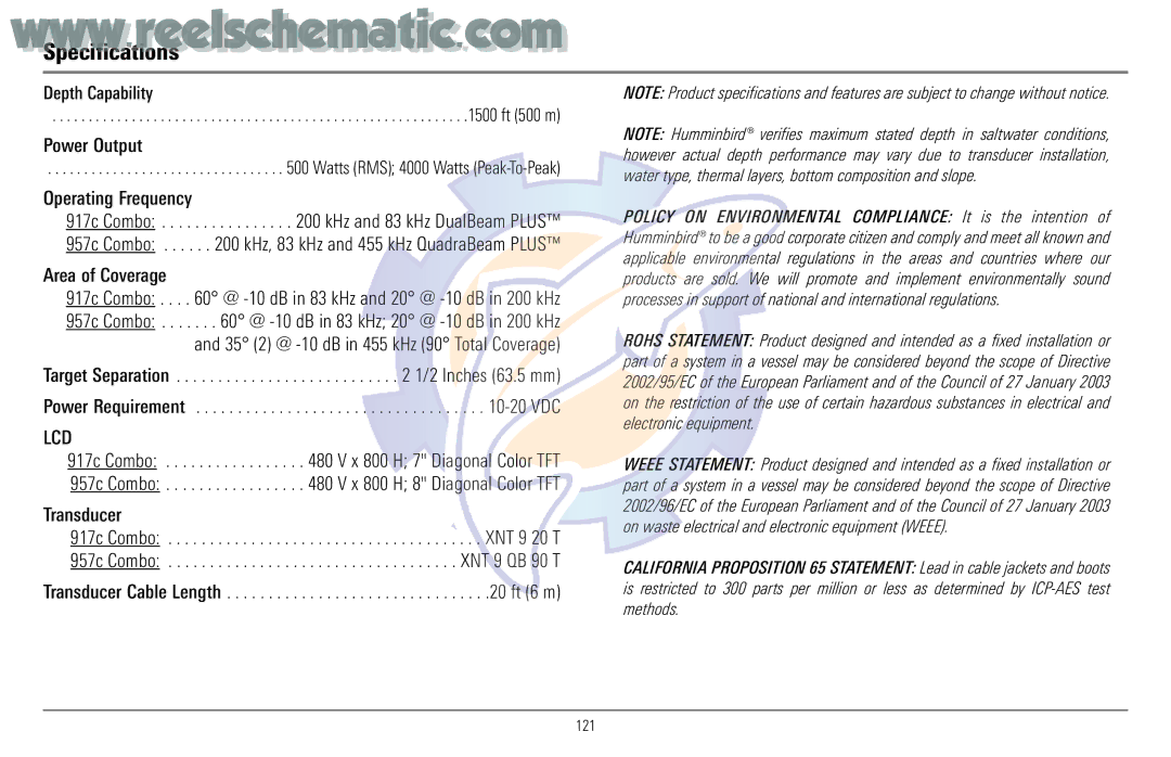 Humminbird 957C manual Specifications 