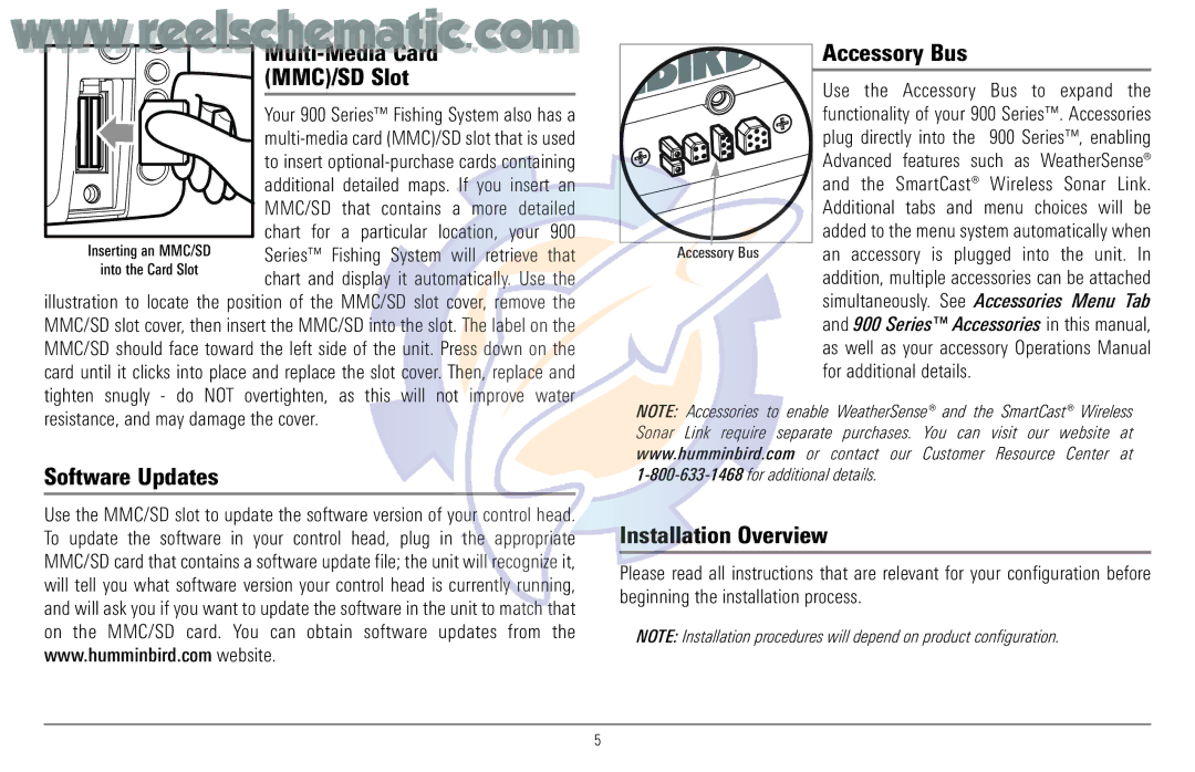 Humminbird 957C manual Multi-Media Card MMC/SD Slot, Software Updates Accessory Bus, Installation Overview 