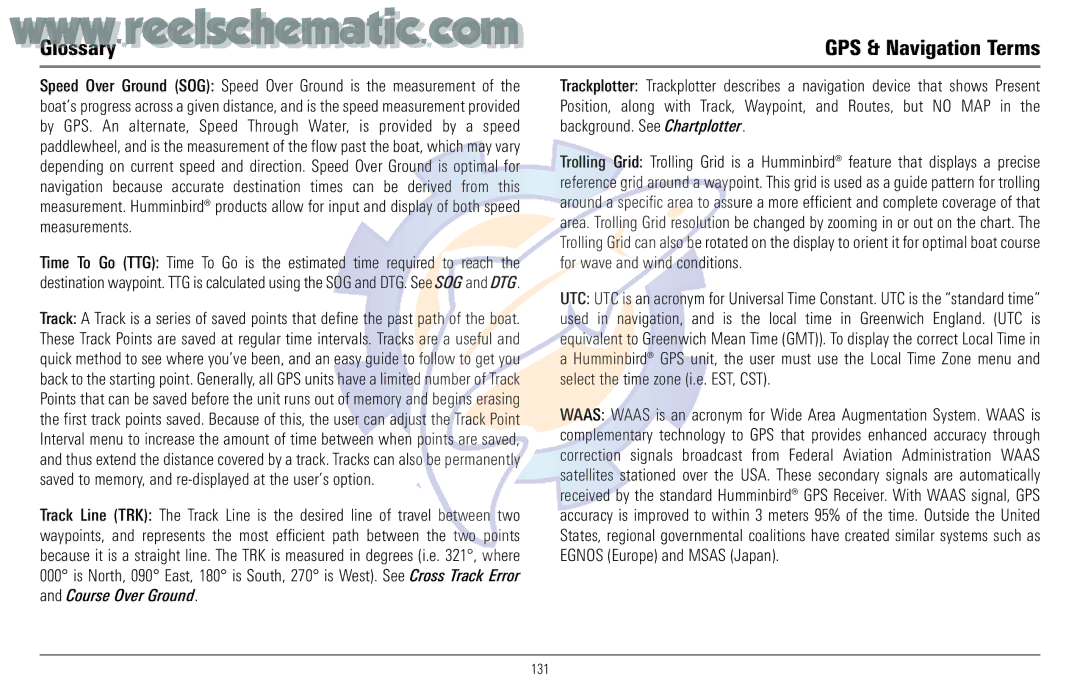 Humminbird 957C manual Glossary GPS & Navigation Terms 