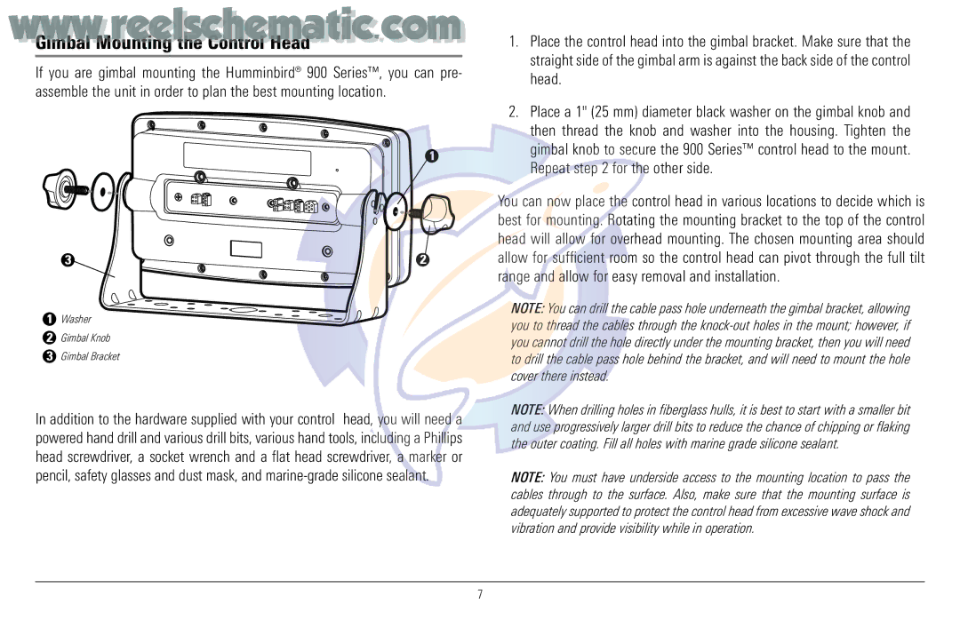Humminbird 957C manual Gimbal Mounting the Control Head, Washer Gimbal Knob Gimbal Bracket 