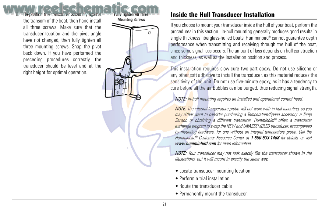 Humminbird 957C manual Inside the Hull Transducer Installation, Correctly 