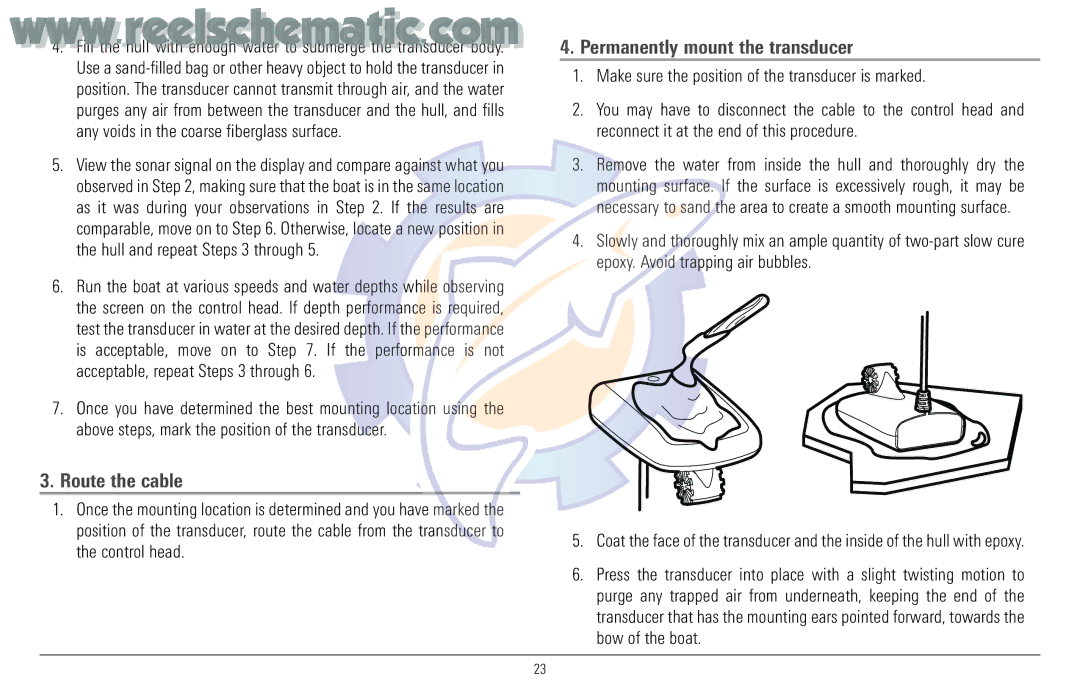 Humminbird 957C manual Route the cable, Permanently mount the transducer 