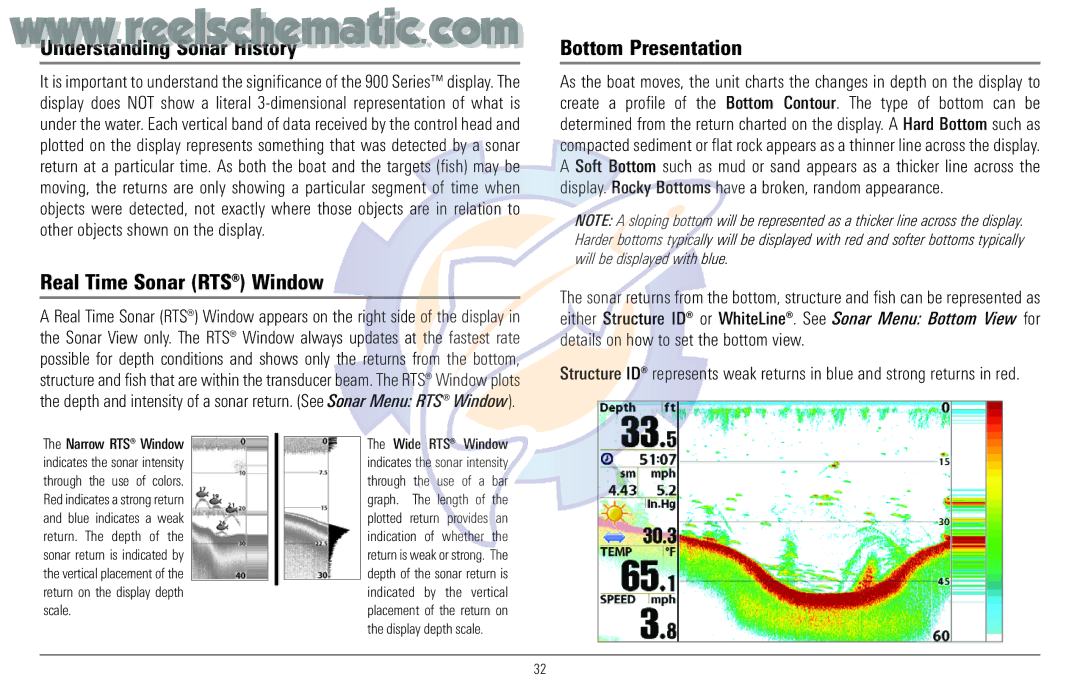 Humminbird 957C manual Understanding Sonar History, Real Time Sonar RTS Window, Bottom Presentation 