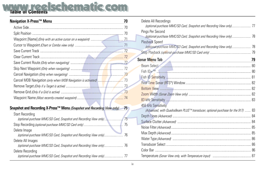 Humminbird 957C manual Start Recording, Delete Image, Delete All Images, Delete Recording 