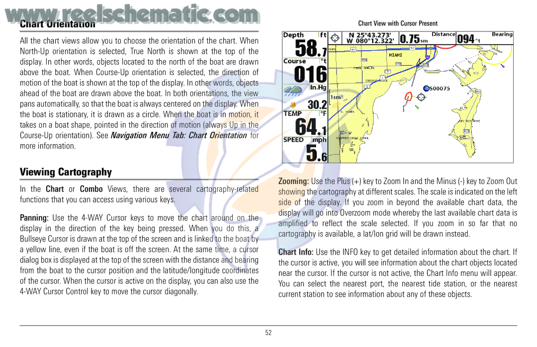 Humminbird 957C manual Chart Orientation, Viewing Cartography 