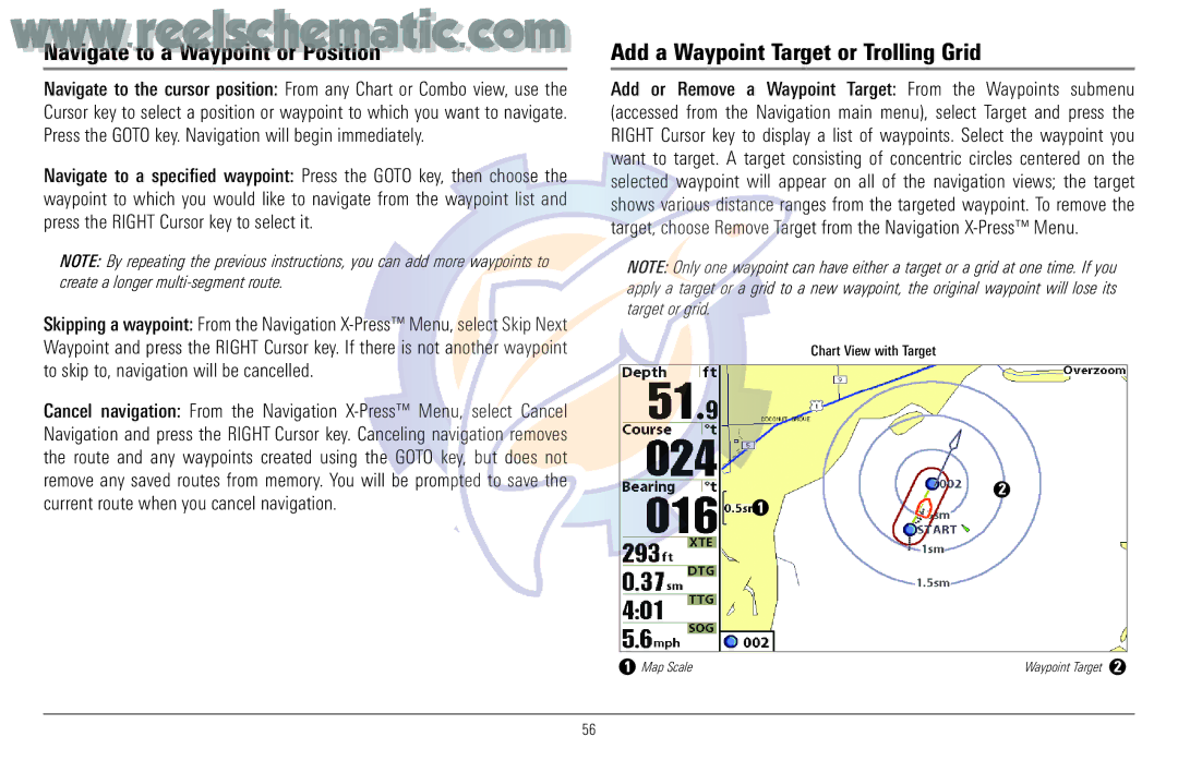 Humminbird 957C manual Navigate to a Waypoint or Position, Add a Waypoint Target or Trolling Grid 