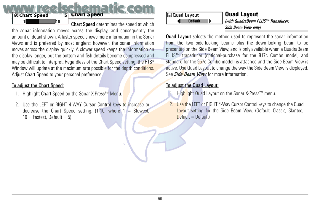 Humminbird 957C manual Chart Speed, Quad Layout, With QuadraBeam Plus Transducer, Side Beam View only 