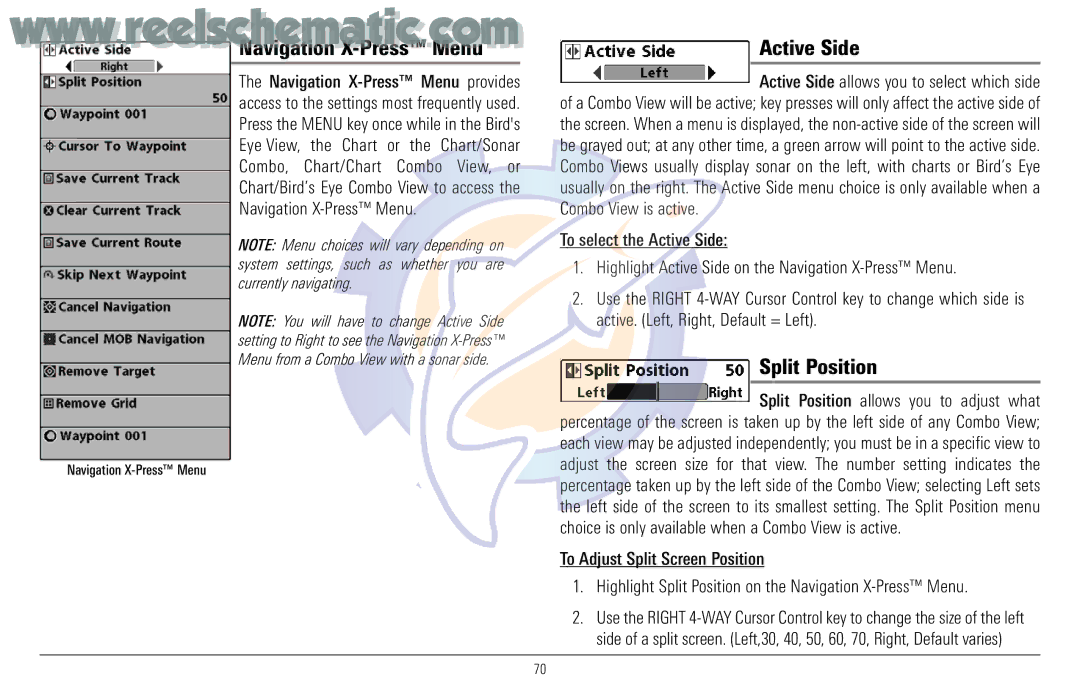 Humminbird 957C manual Navigation X-Press Menu, Active Side 