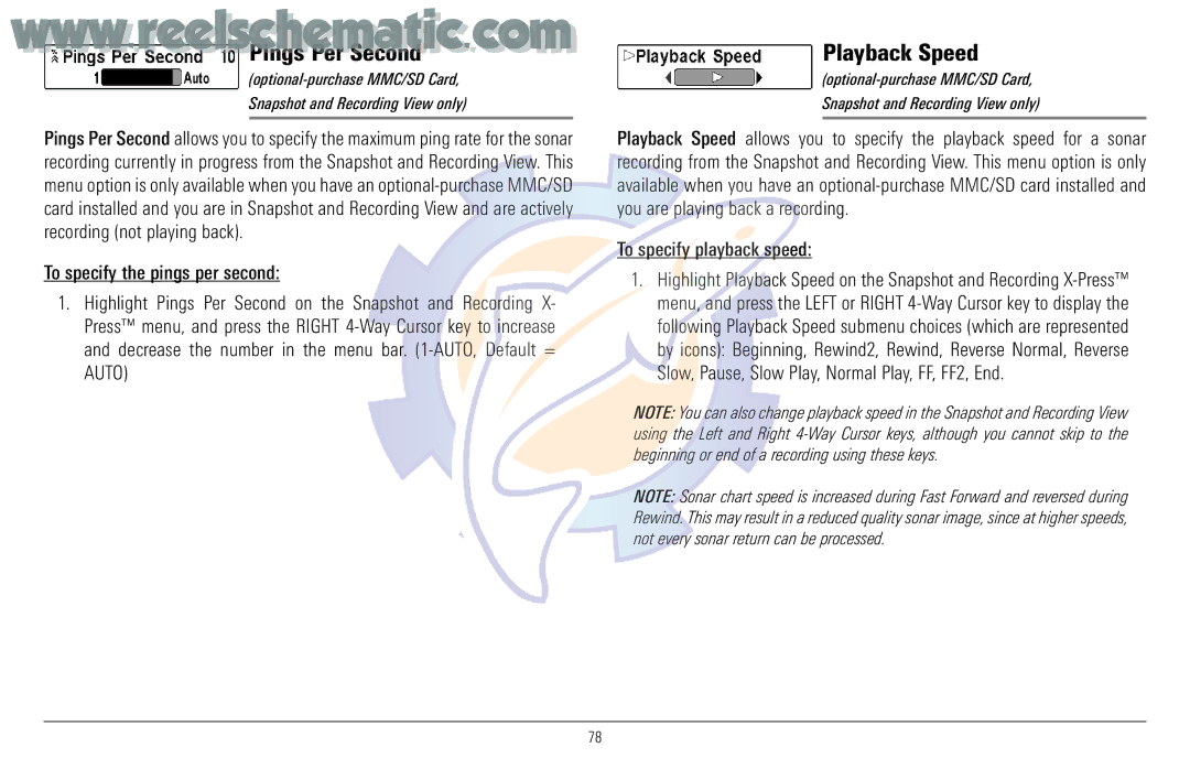 Humminbird 957C manual Pings Per Second, Playback Speed, To specify playback speed 