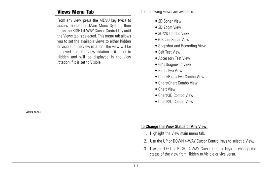 Humminbird 967C manual Views Menu Tab 