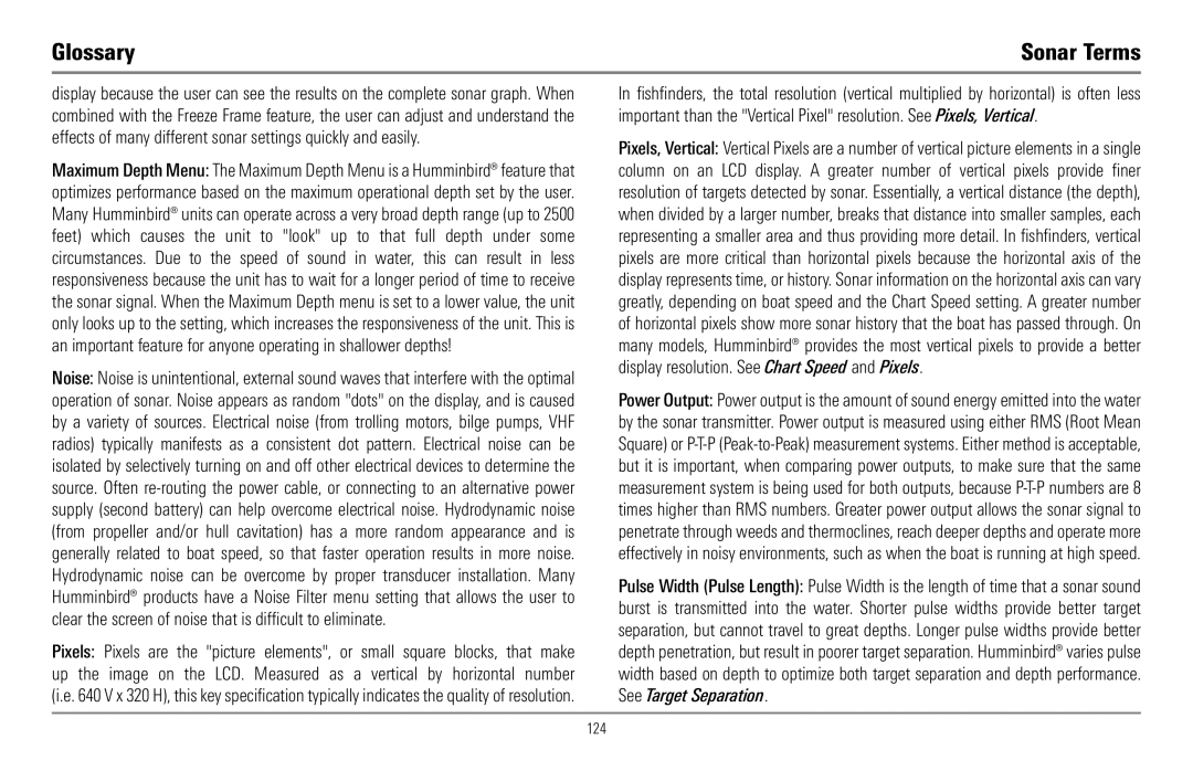 Humminbird 967C manual Glossary 