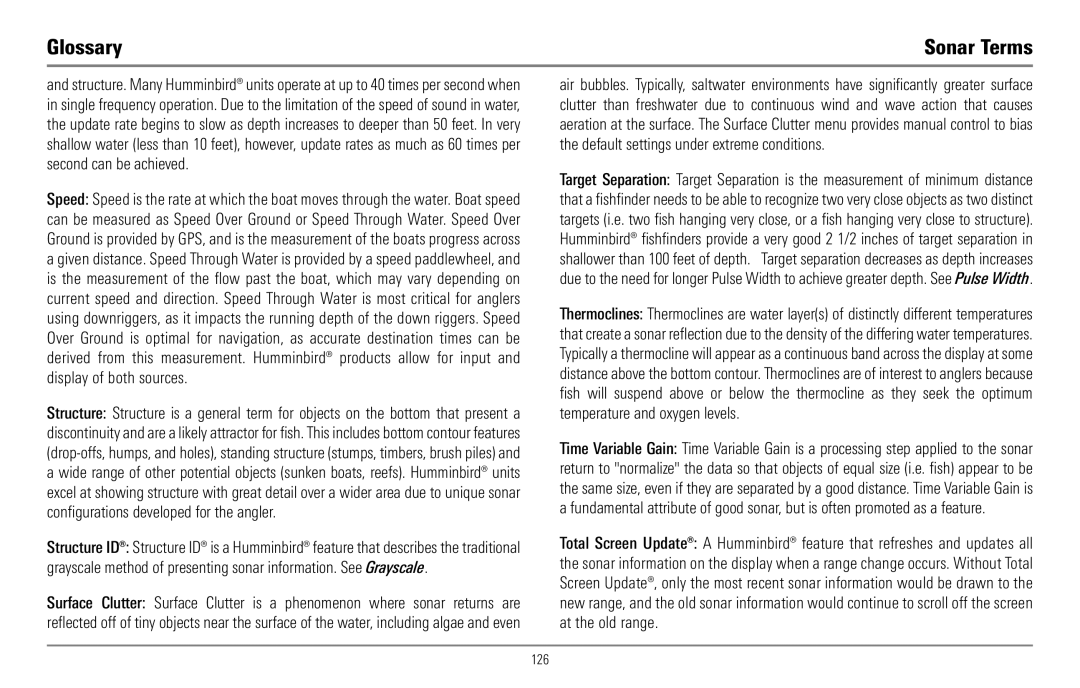 Humminbird 967C manual Glossary 