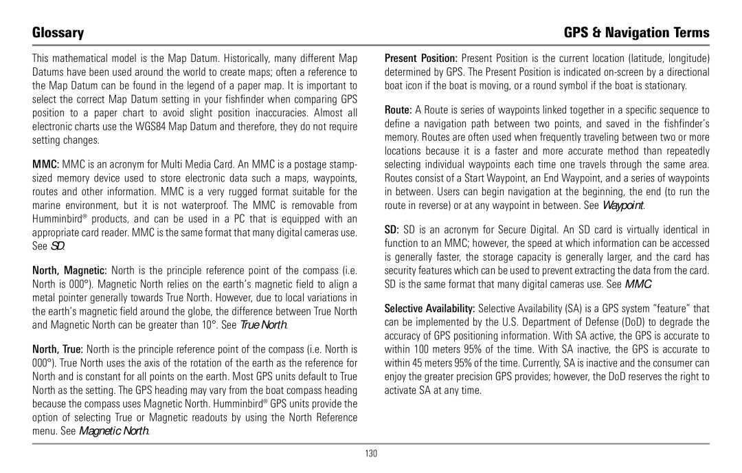 Humminbird 967C manual Glossary 