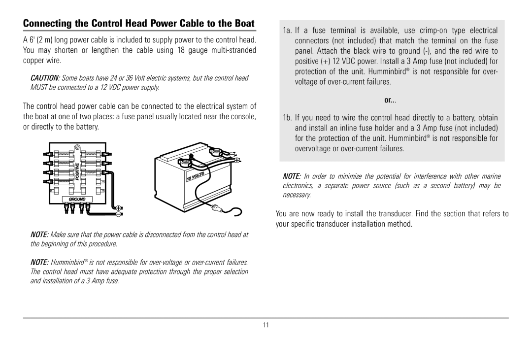 Humminbird 967C manual Connecting the Control Head Power Cable to the Boat 