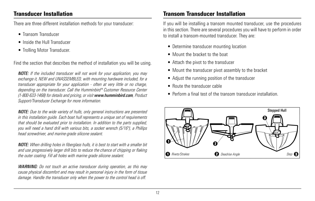 Humminbird 967C manual Transom Transducer Installation 