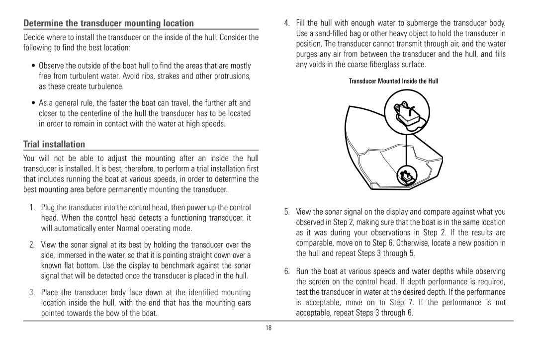 Humminbird 967C manual Determine the transducer mounting location, Trial installation 