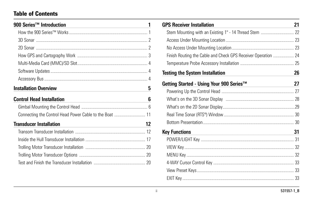 Humminbird 967C manual Table of Contents 