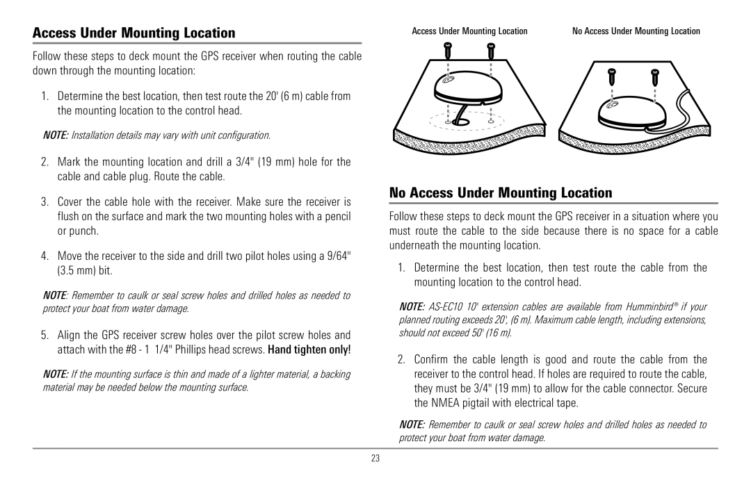 Humminbird 967C manual No Access Under Mounting Location 