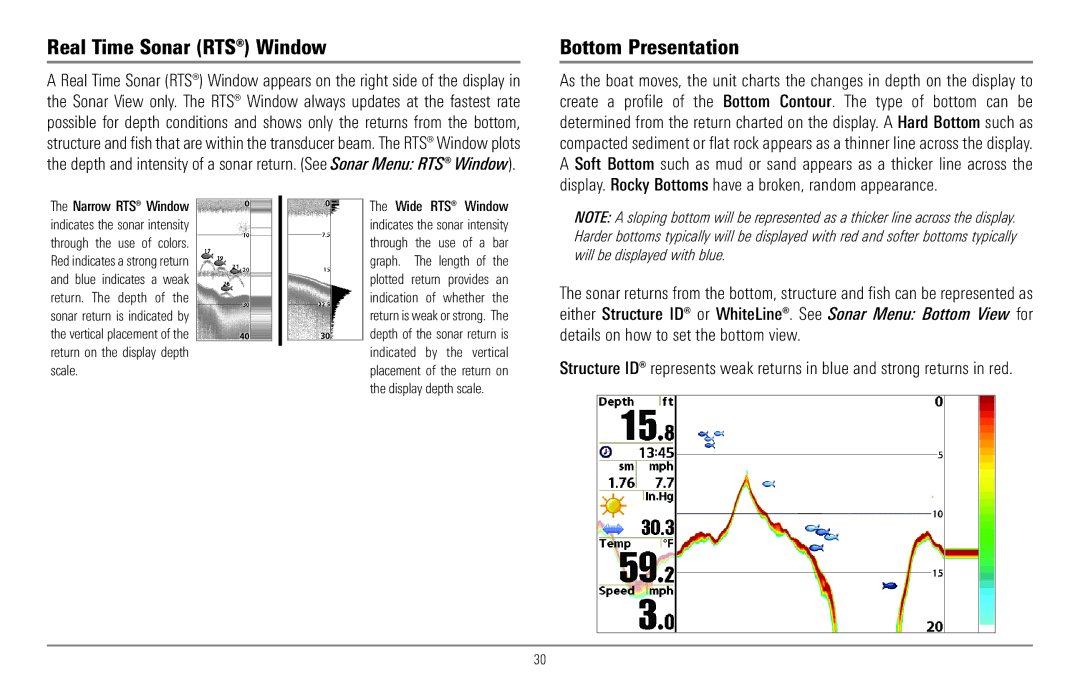 Humminbird 967C manual Real Time Sonar RTS Window, Bottom Presentation 