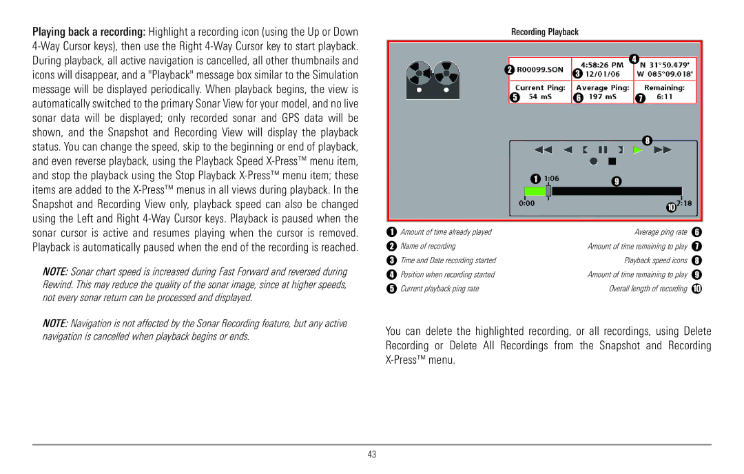 Humminbird 967C manual Recording Playback 