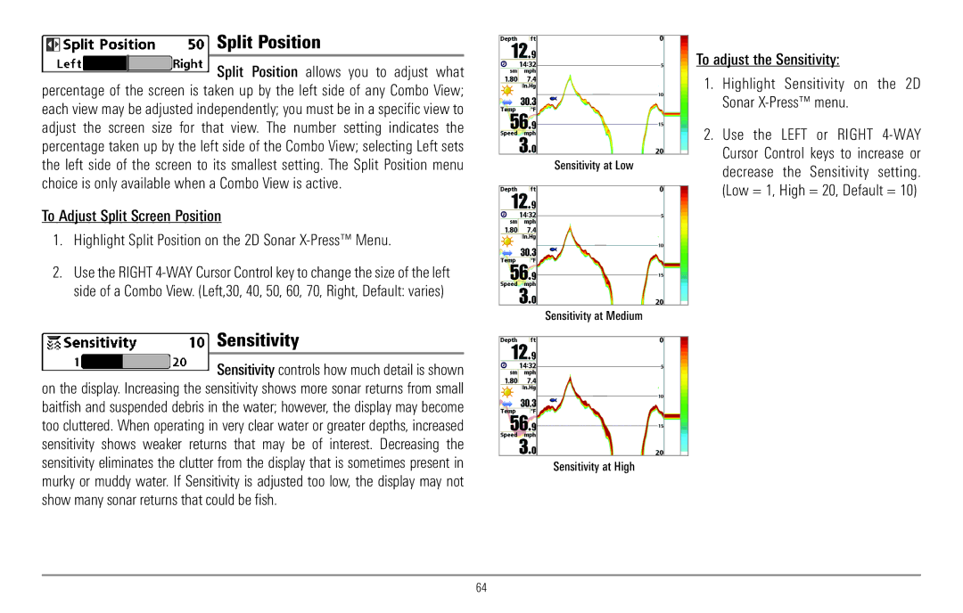 Humminbird 967C manual Split Position, Sensitivity 