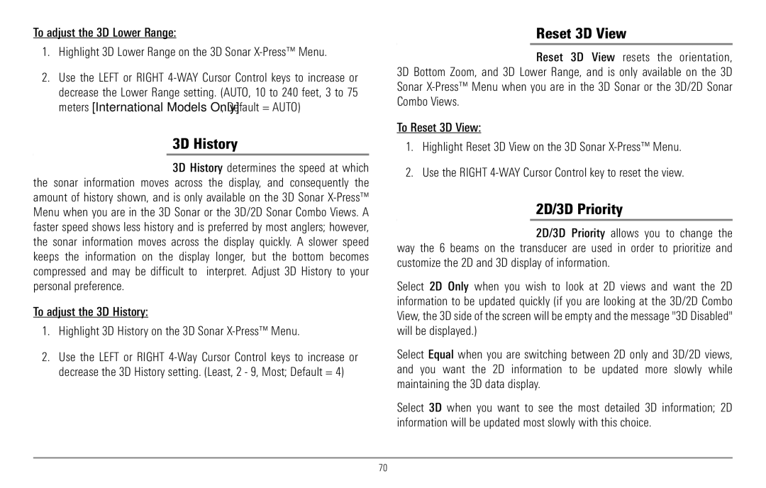 Humminbird 967C manual 3D History, Reset 3D View 