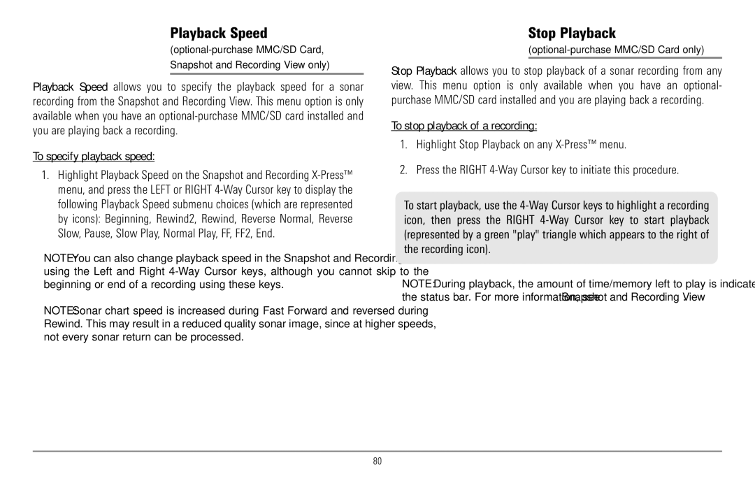 Humminbird 967C manual Playback Speed, Stop Playback, To specify playback speed 