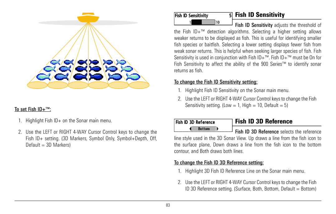 Humminbird 967C manual Fish ID Sensitivity, Fish ID 3D Reference 