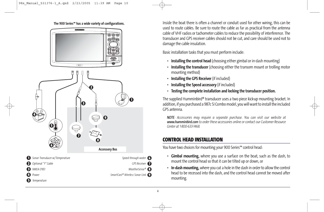 Humminbird 981 manual Control Head Installation, Series has a wide variety of configurations 