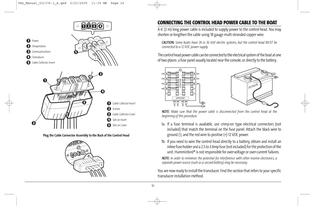 Humminbird 981 manual Connecting the Control Head Power Cable to the Boat, Beginning of this procedure 