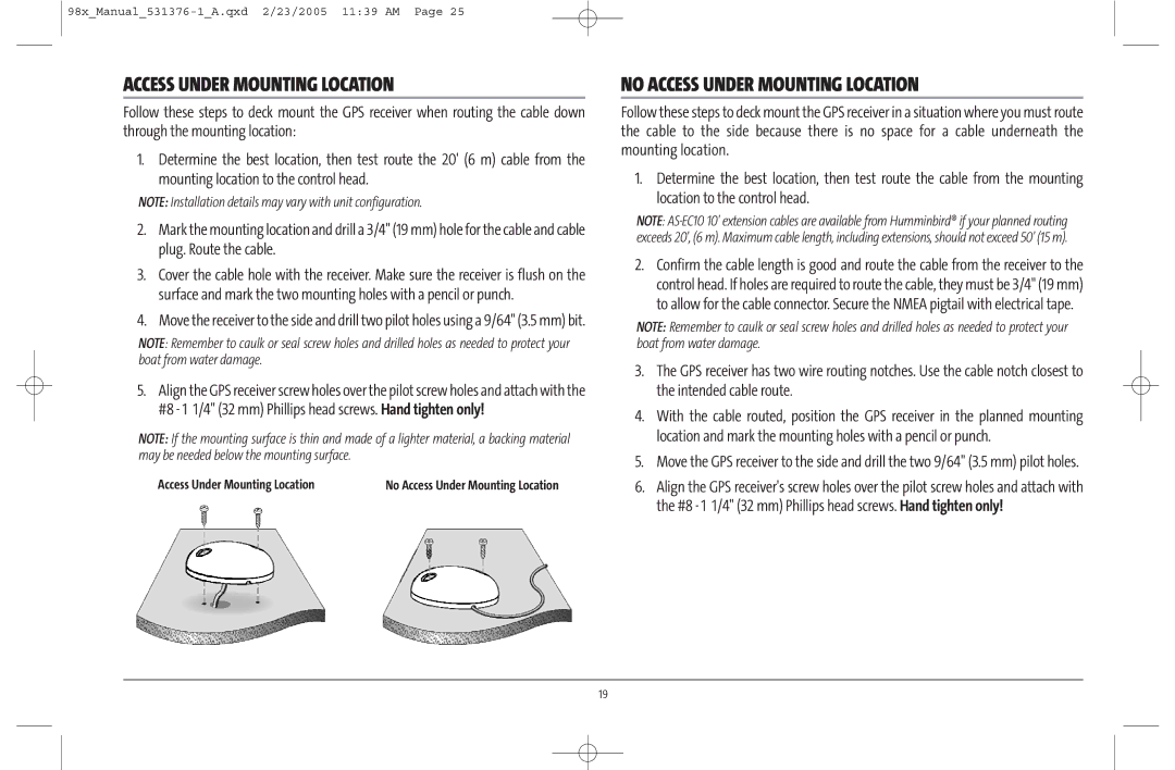 Humminbird 981 manual No Access Under Mounting Location 