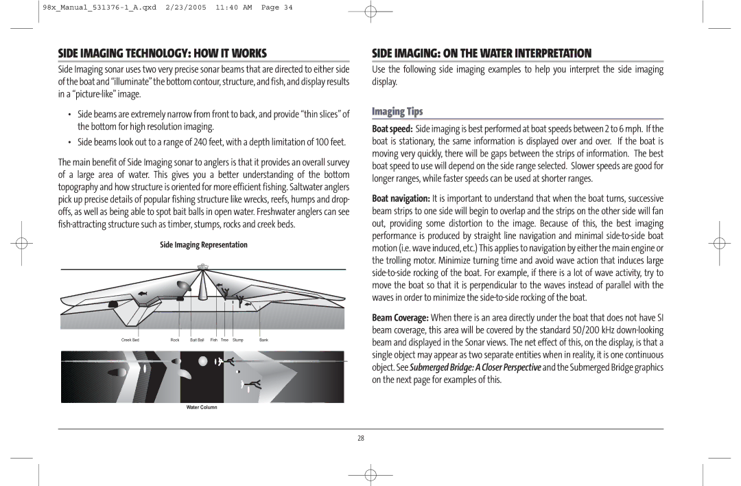 Humminbird 981 Side Imaging Technology HOW IT Works, Side Imaging on the Water Interpretation, Side Imaging Representation 