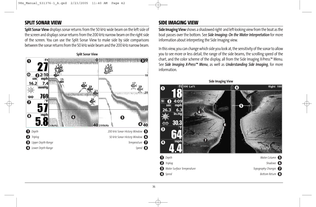 Humminbird 981 manual Split Sonar View, Side Imaging View 