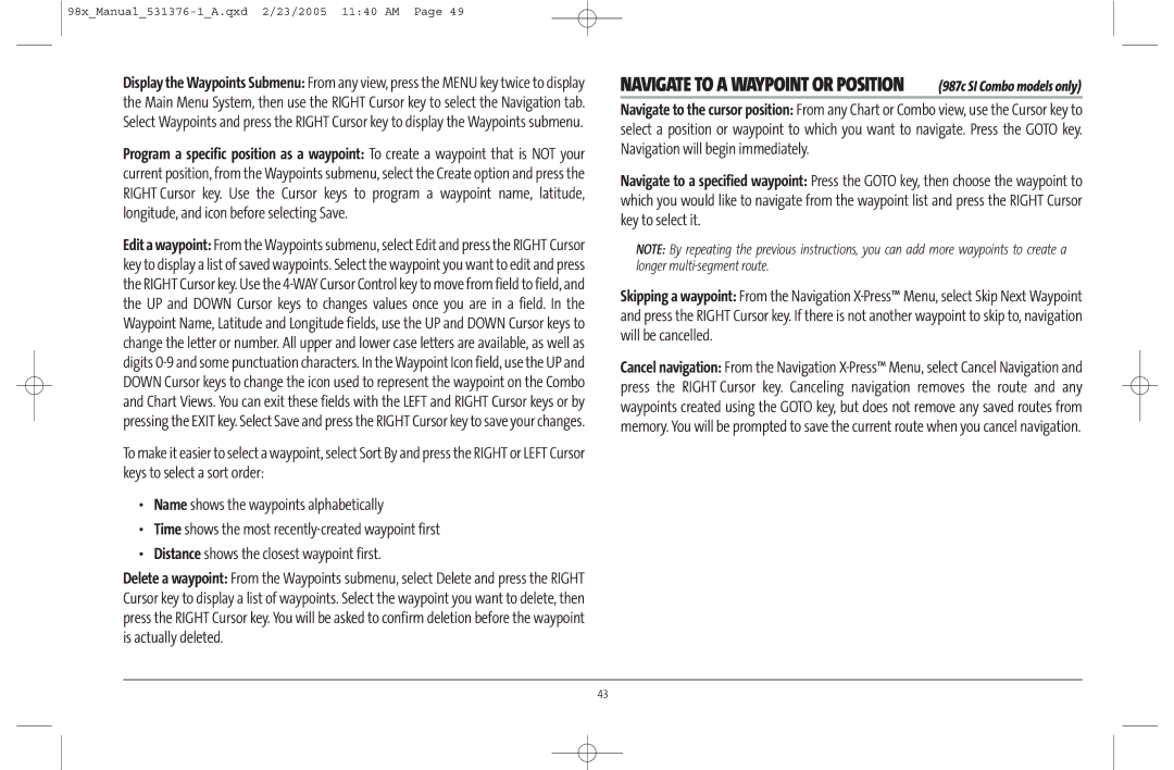 Humminbird 981 manual Navigate to a Waypoint or Position 