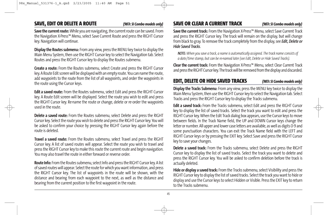 Humminbird 981 manual SAVE, Edit or Delete a Route 