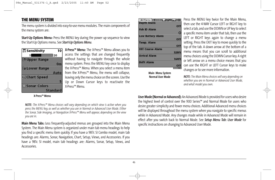 Humminbird 981 manual Menu System, Press Menu 