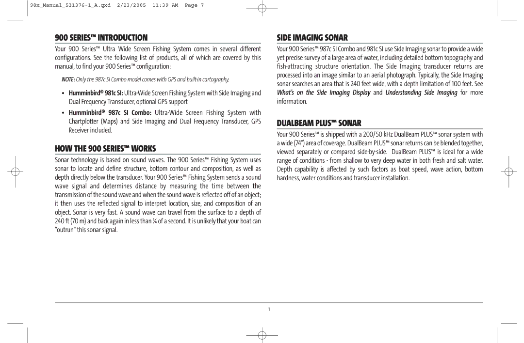 Humminbird 981 manual Series Introduction, HOW the 900 Series Works, Side Imaging Sonar, Dualbeam Plus Sonar 